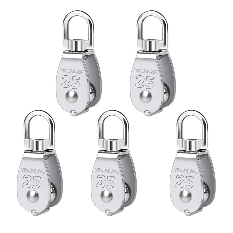 Twours Pulley 304 Stainless Steel Single Pulley Block M25 Small Heavy Duty Swivel Bearing Pulley System for Rigging, Lifting, Cargo Transportation,Gym Equipment (M25 5PCS) - Image 1